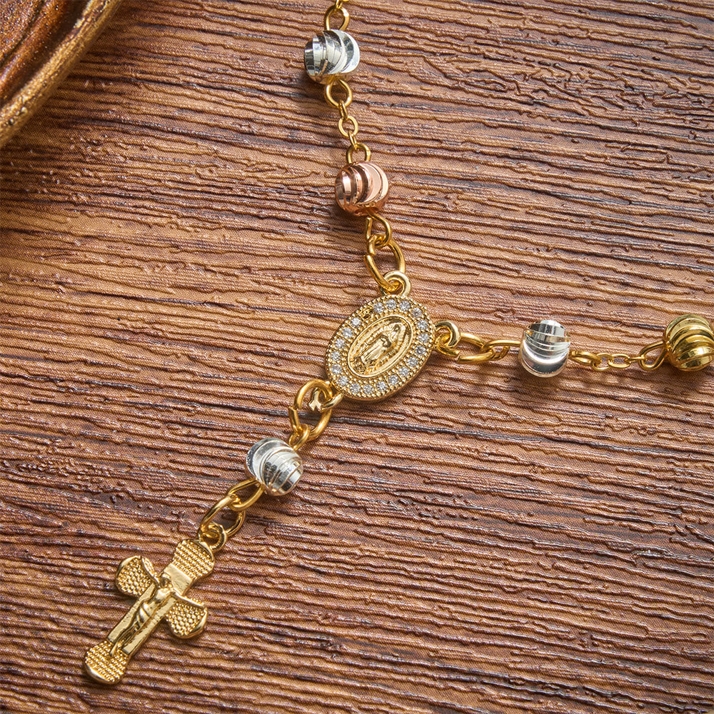 Dainty Textured Bead Our Lady of Guadalupe Crucifix Bracelet: Bearer of Enduring Sacred Grace