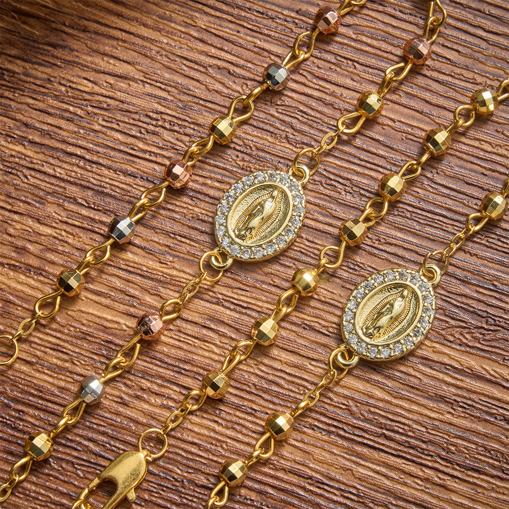 Dainty Textured Bead Our Lady of Guadalupe Crucifix Bracelet: Bearer of Enduring Sacred Grace