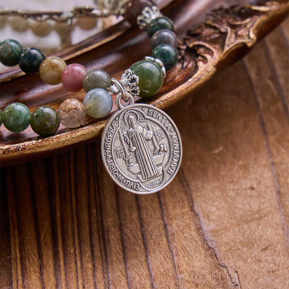 Saint Benedict & Miraculous Crystal Crucifix Bracelet: Bearer of Sacred Strength