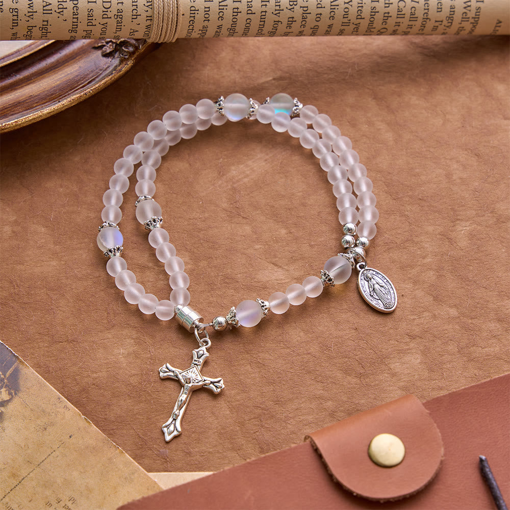 Saint Benedict & Miraculous Crystal Crucifix Bracelet: Bearer of Sacred Strength