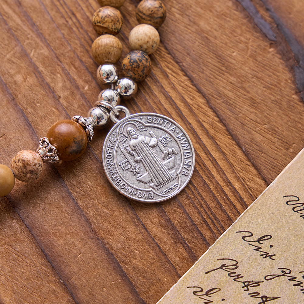 Saint Benedict & Miraculous Crystal Crucifix Bracelet: Bearer of Sacred Strength