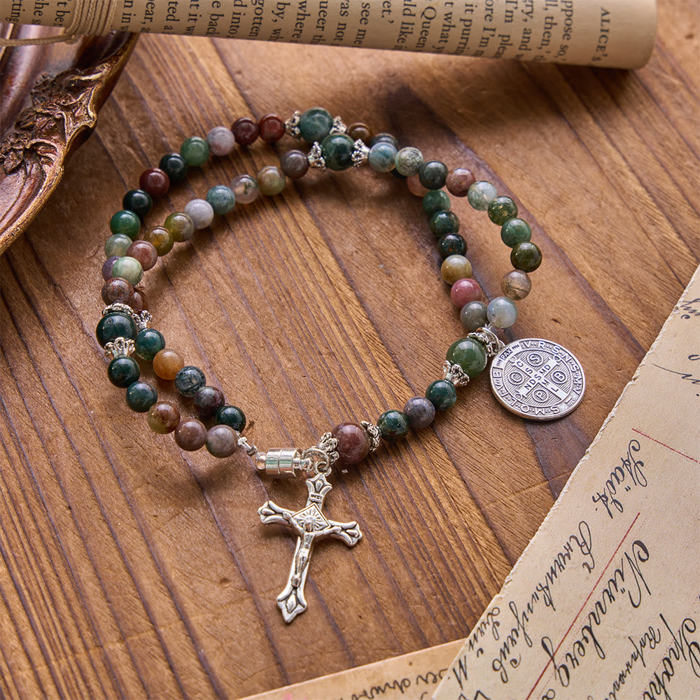 Saint Benedict & Miraculous Crystal Crucifix Bracelet: Bearer of Sacred Strength