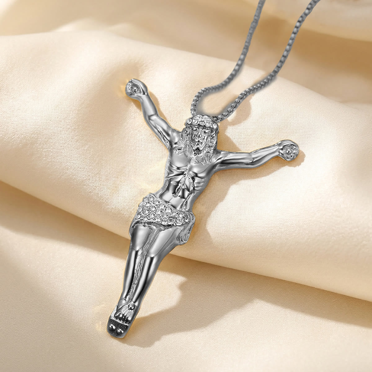 Sparkling Jesus Crucifix Chain Necklace: Sign of Gentle Celestial Shelter