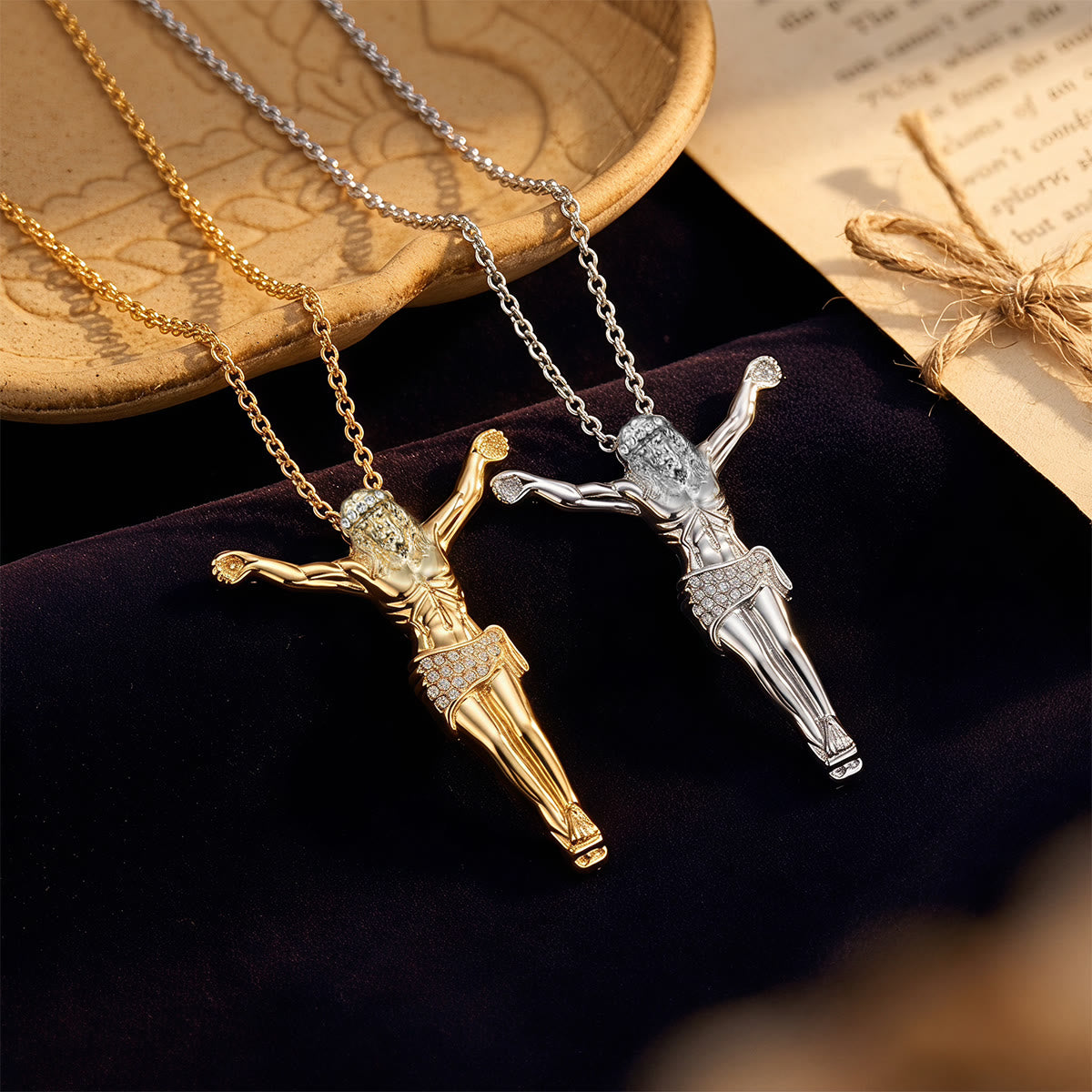 Sparkling Jesus Crucifix Chain Necklace: Sign of Gentle Celestial Shelter