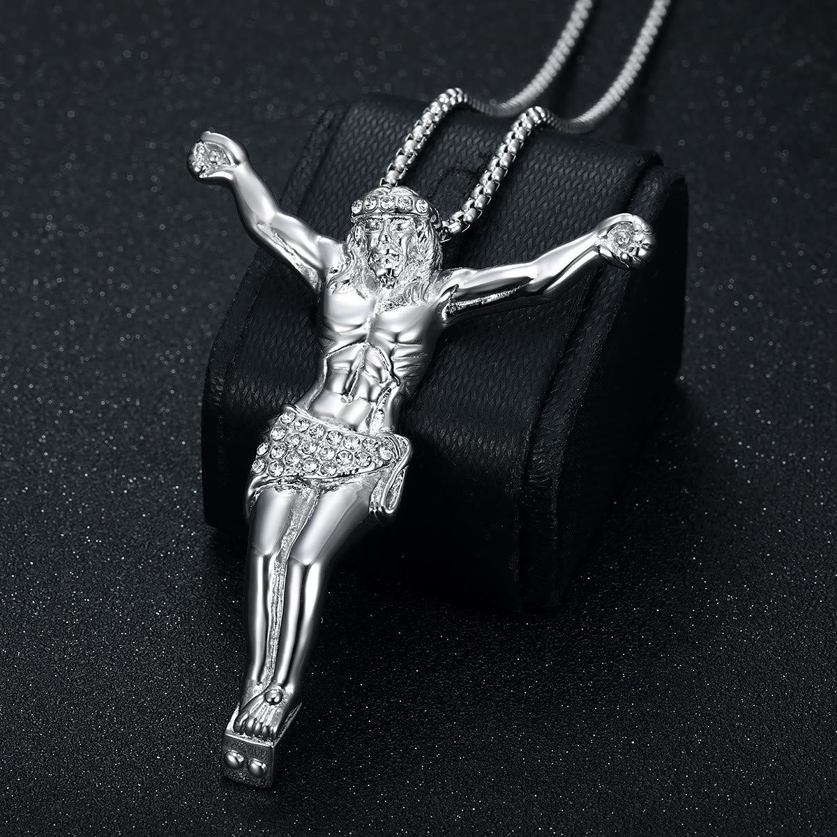 Sparkling Jesus Crucifix Chain Necklace: Sign of Gentle Celestial Shelter
