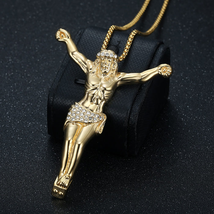 Sparkling Jesus Crucifix Chain Necklace: Sign of Gentle Celestial Shelter