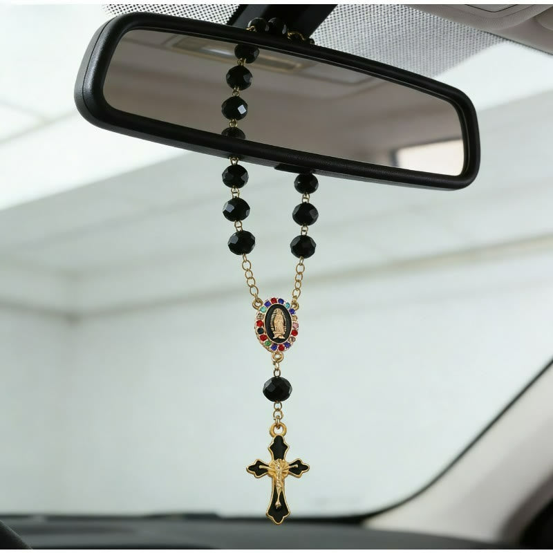 Elegant Enamel Medallion Crucifix Car Rosary: Emblem of Peace‑Filled Sacred Comfort