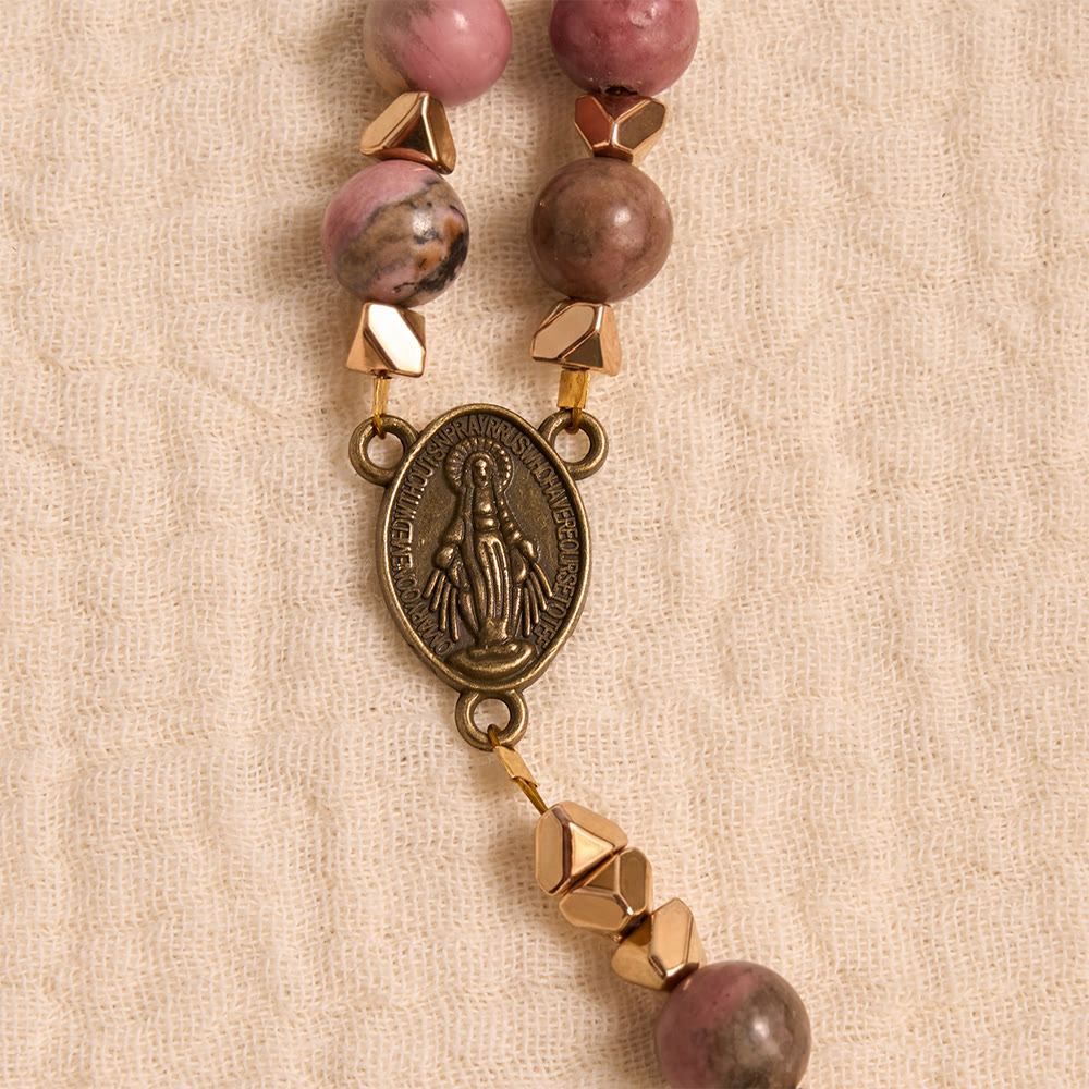 Miraculous Medal & Crucifix of 6 mm Round Multicolor Natural Black Line Rosary