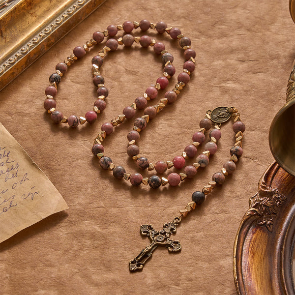 Miraculous Medal & Crucifix of 6 mm Round Multicolor Natural Black Line Rosary
