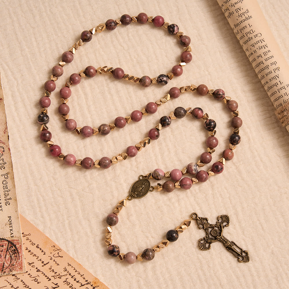 Miraculous Medal & Crucifix of 6 mm Round Multicolor Natural Black Line Rosary