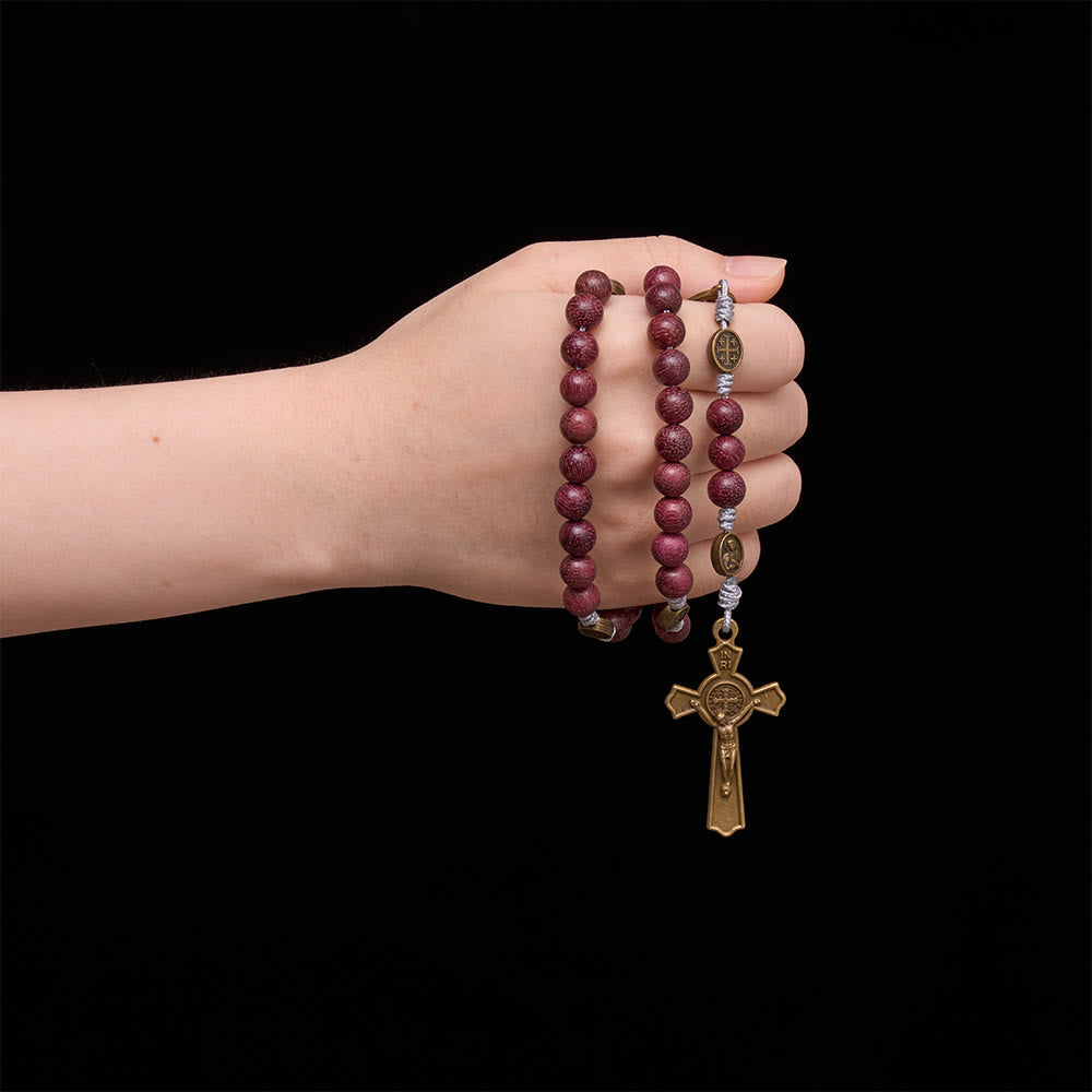 Purpleheart Wood Our Lady Rosary with Bronze Devotion
