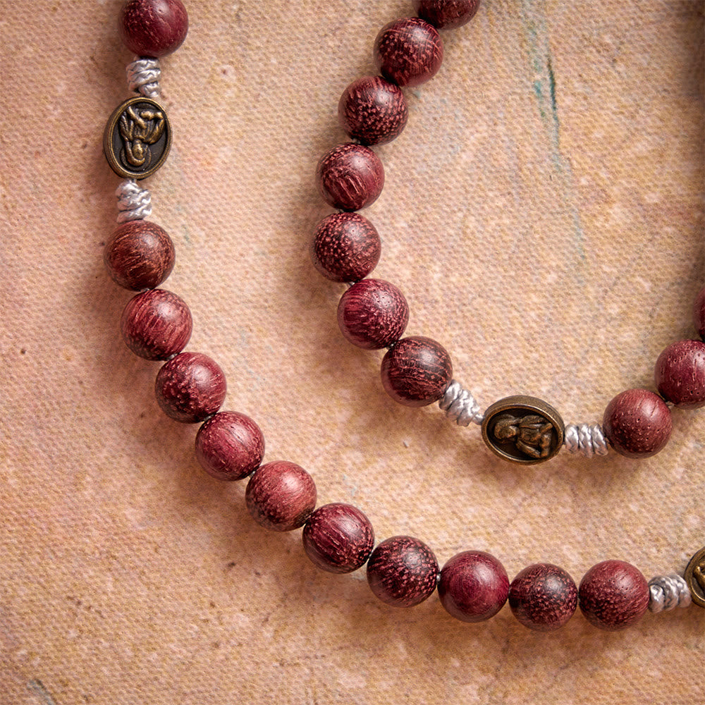 Purpleheart Wood Our Lady Rosary with Bronze Devotion