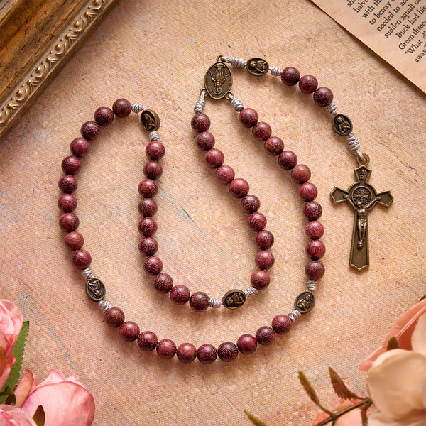 Purpleheart Wood Our Lady Rosary with Bronze Devotion