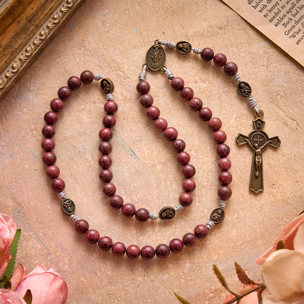 Purpleheart Wood Our Lady Rosary with Bronze Devotion