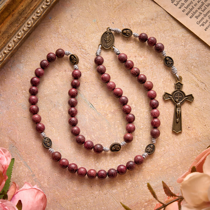 Purpleheart Wood Our Lady Rosary with Bronze Devotion