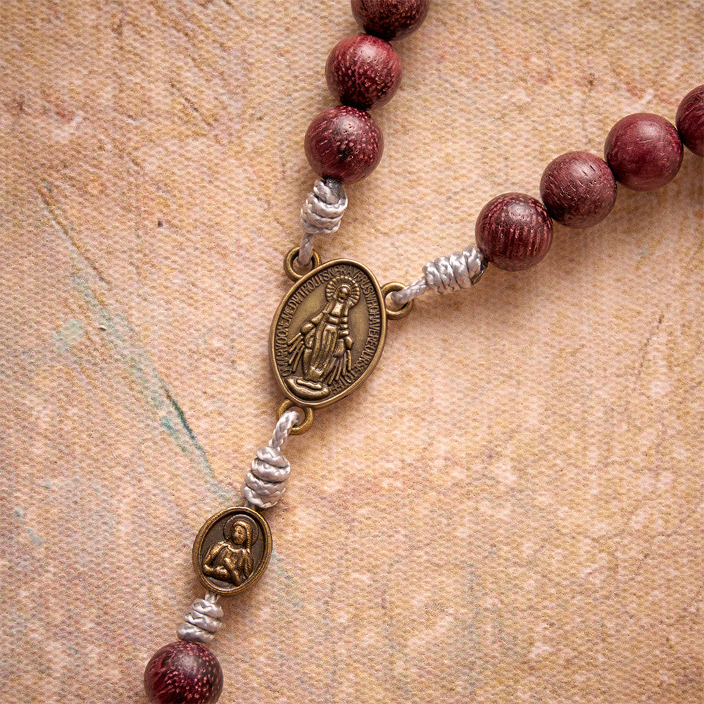 Purpleheart Wood Our Lady Rosary with Bronze Devotion