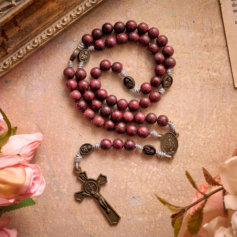 Purpleheart Wood Our Lady Rosary with Bronze Devotion
