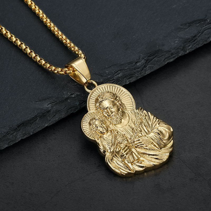Engraved St.Joseph Medallion Pendant Necklace: Token of Steadfast Divine Care