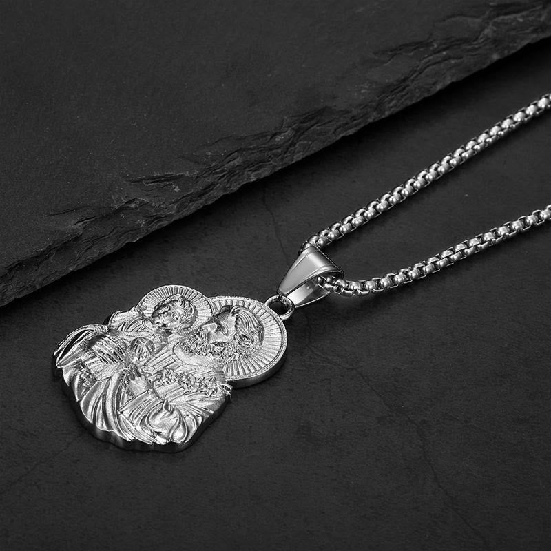Engraved St.Joseph Medallion Pendant Necklace: Token of Steadfast Divine Care