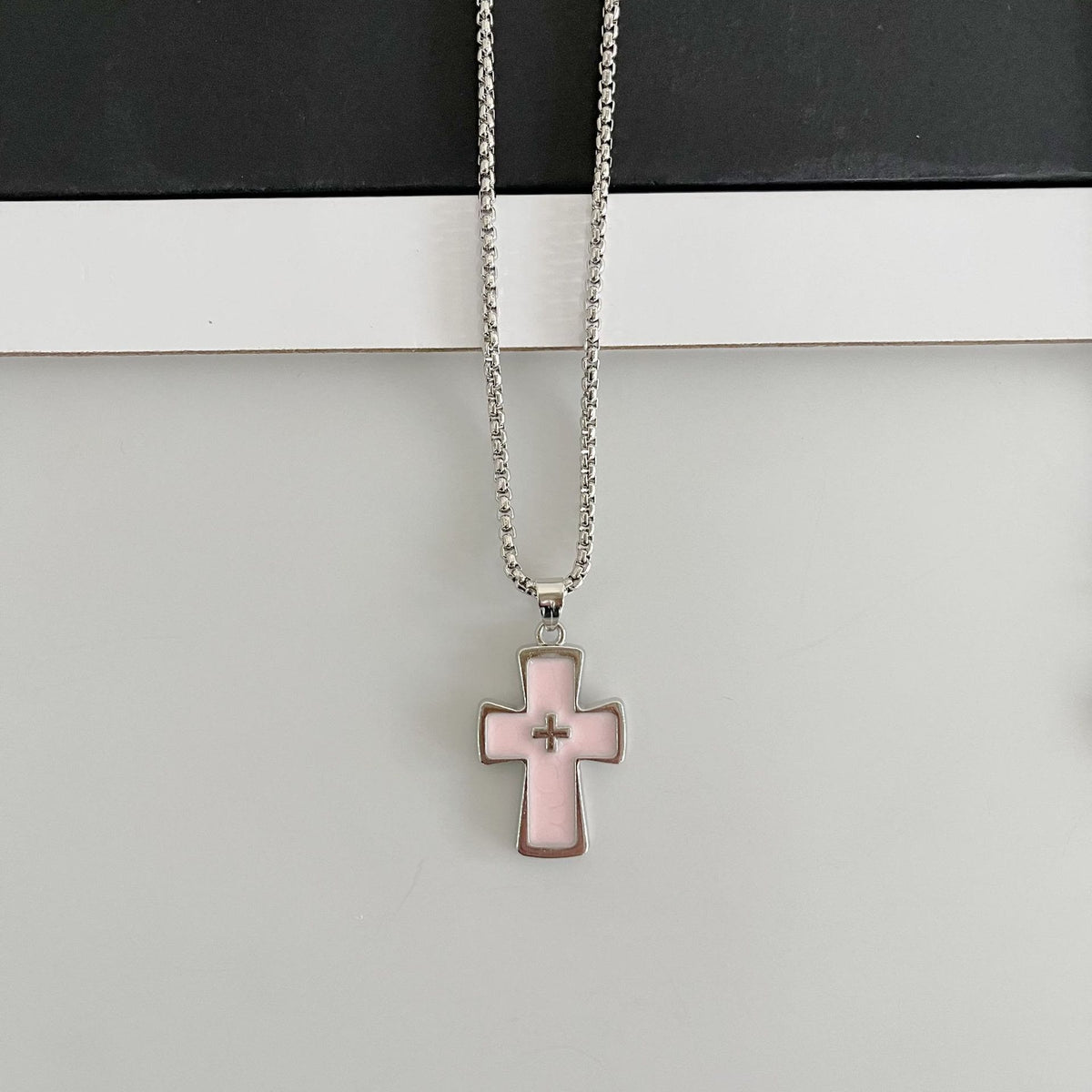 Polished Bezel‑Set Double‑Cross Necklace: Emblem of Timeless Heavenly Grace