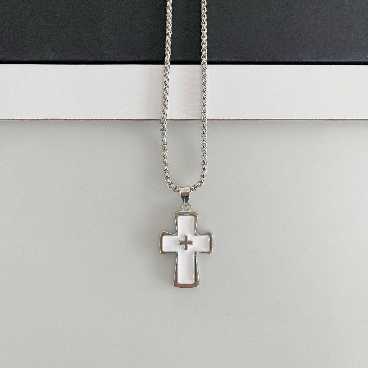 Polished Bezel‑Set Double‑Cross Necklace: Emblem of Timeless Heavenly Grace