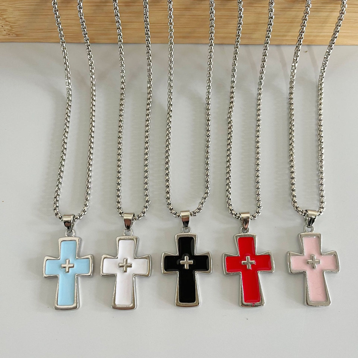 Polished Bezel‑Set Double‑Cross Necklace: Emblem of Timeless Heavenly Grace