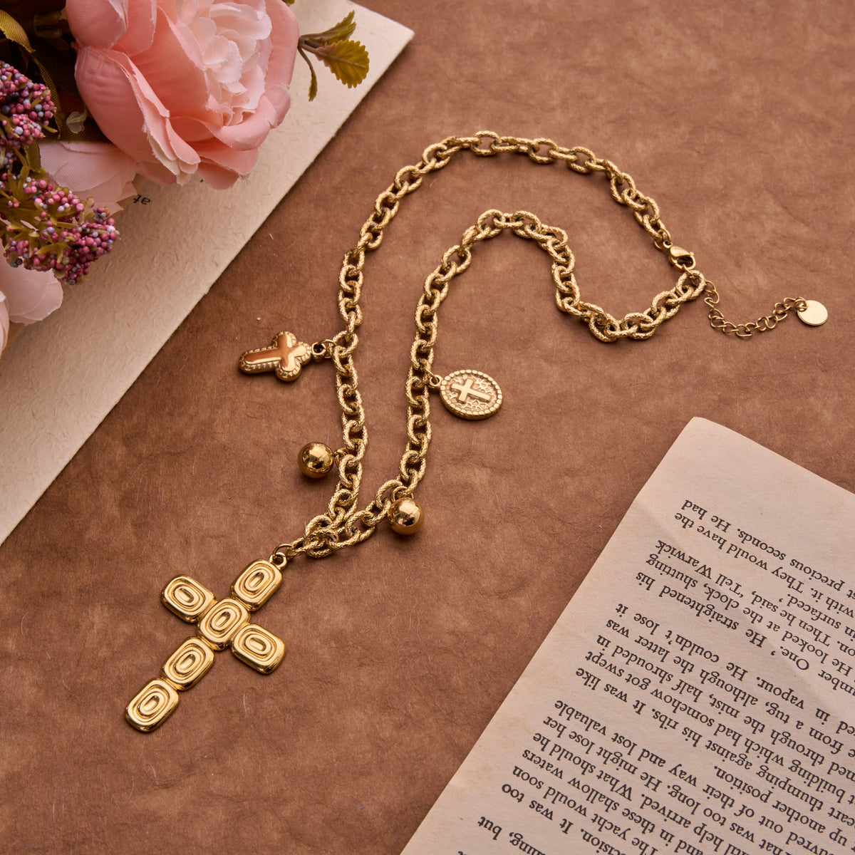 Artisan‑Textured Multi‑Dangle Cross Necklace: Badge of Spiritual Aspiration