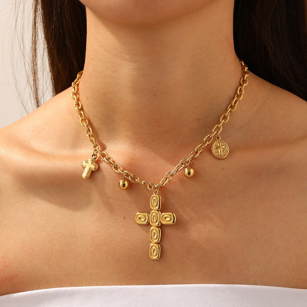 Artisan‑Textured Multi‑Dangle Cross Necklace: Badge of Spiritual Aspiration