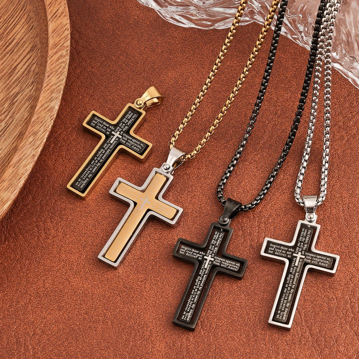 Rotatable Lord's Prayer Layered Cross Box‑Chain Necklace: Emblem of Heavenly Shelter