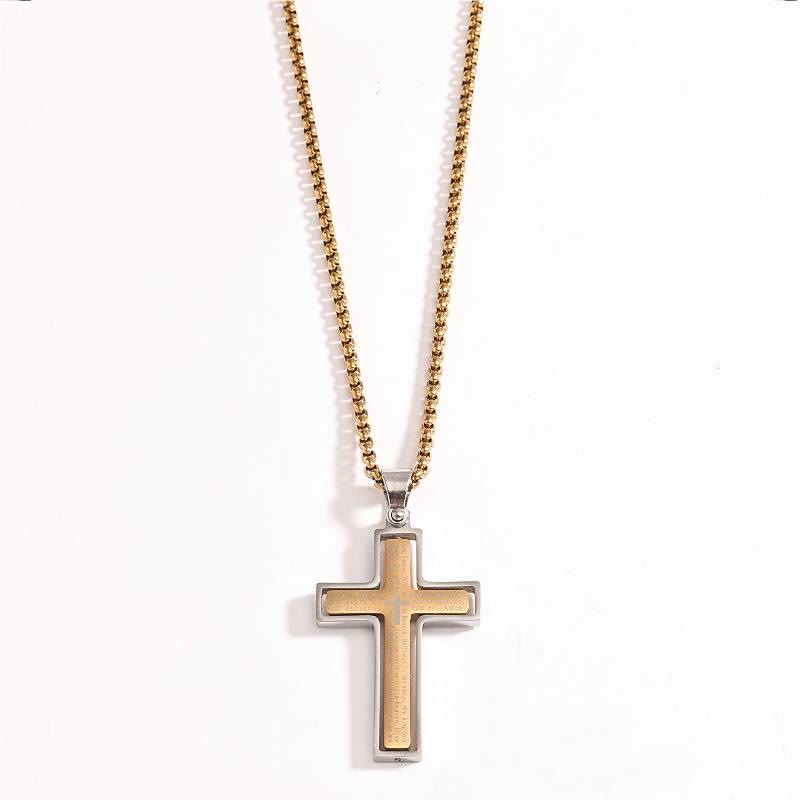 Rotatable Lord's Prayer Layered Cross Box‑Chain Necklace: Emblem of Heavenly Shelter