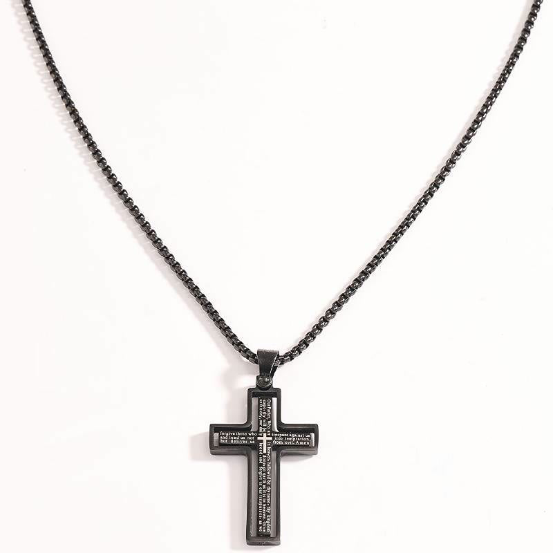 Rotatable Lord's Prayer Layered Cross Box‑Chain Necklace: Emblem of Heavenly Shelter