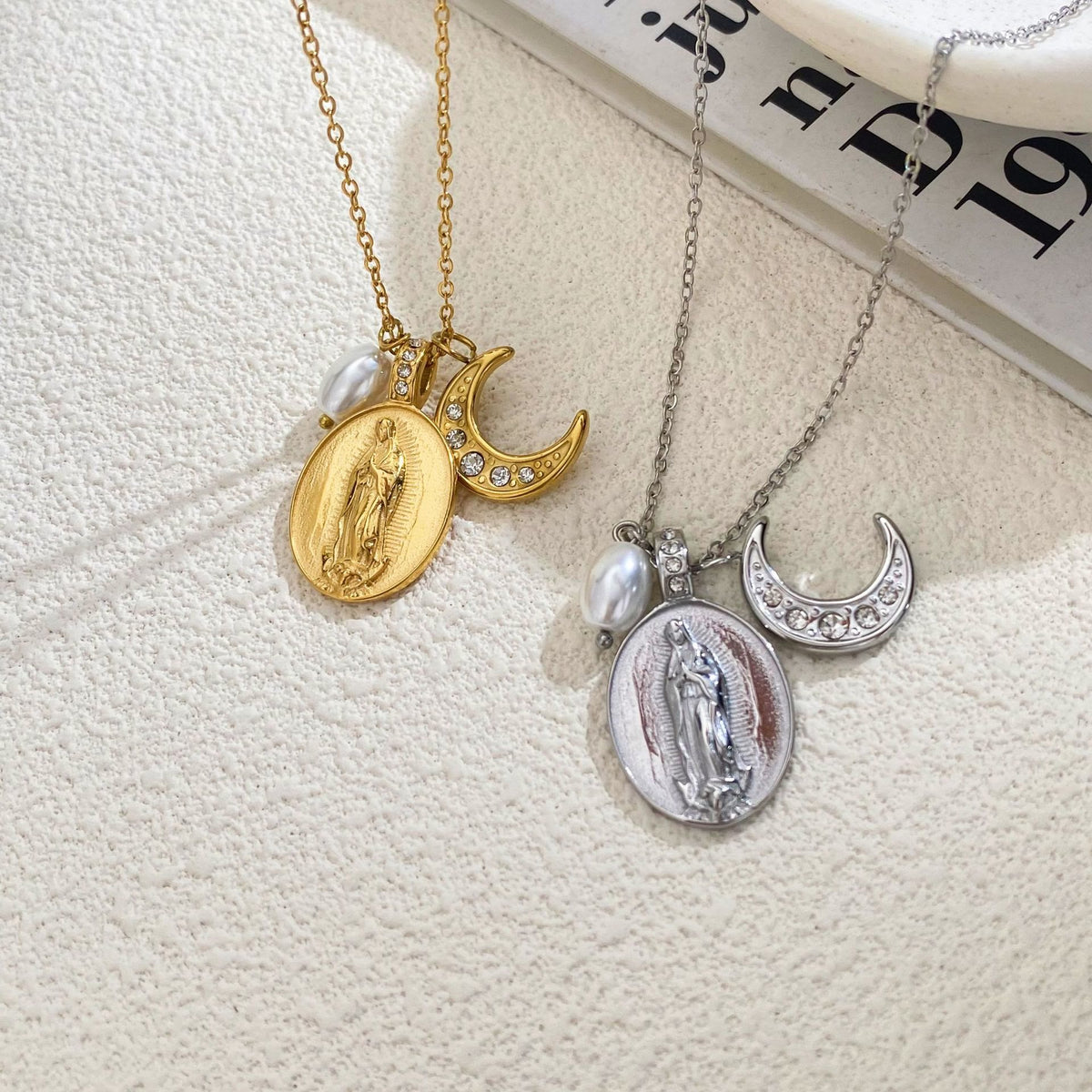 Daily‑Wear Our Lady Medal Crescent Moon Pearl Necklace: Sign of Heavenly Guardianship