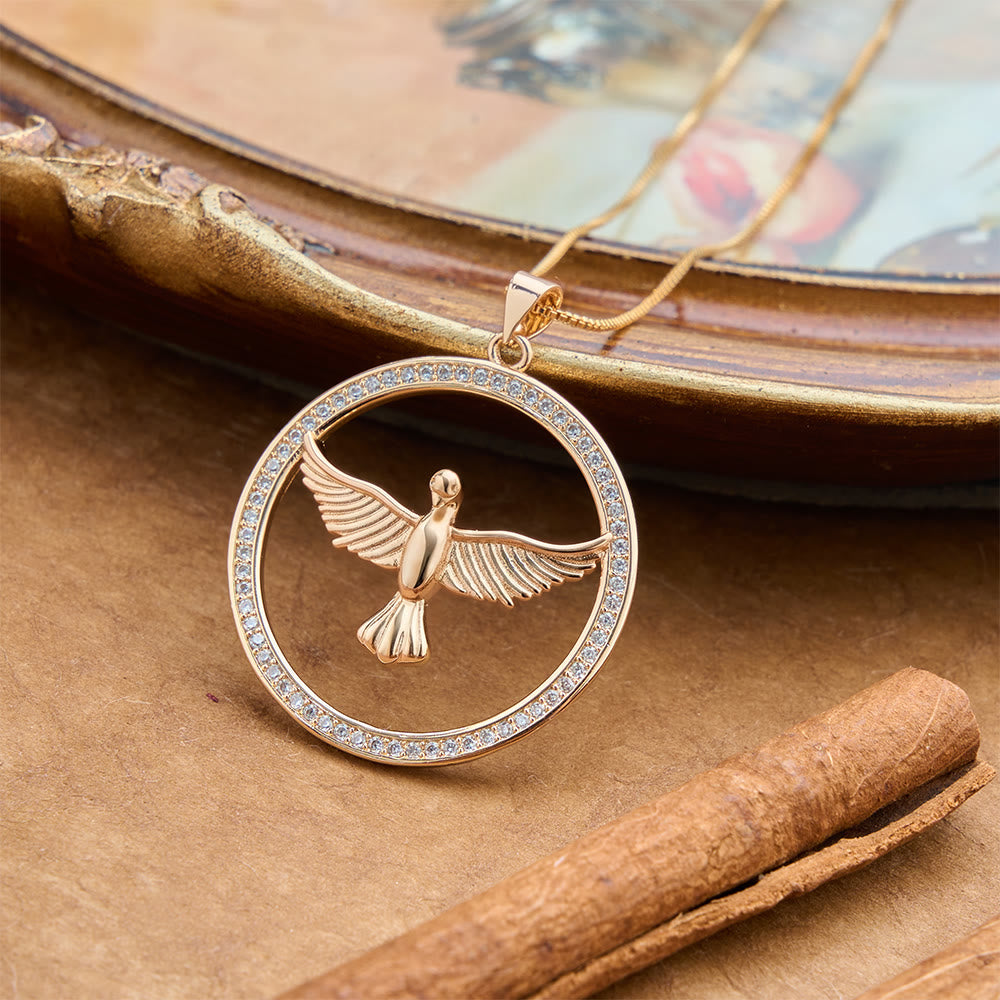 Sparkling Pavé‑Set Holy Spirit Dove Circle Necklace: Emblem of Spiritual Warmth