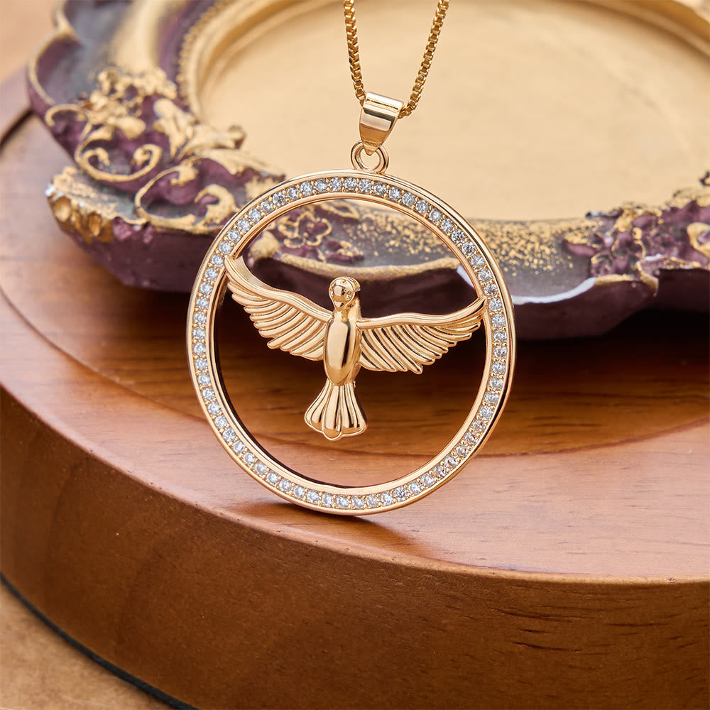 Sparkling Pavé‑Set Holy Spirit Dove Circle Necklace: Emblem of Spiritual Warmth
