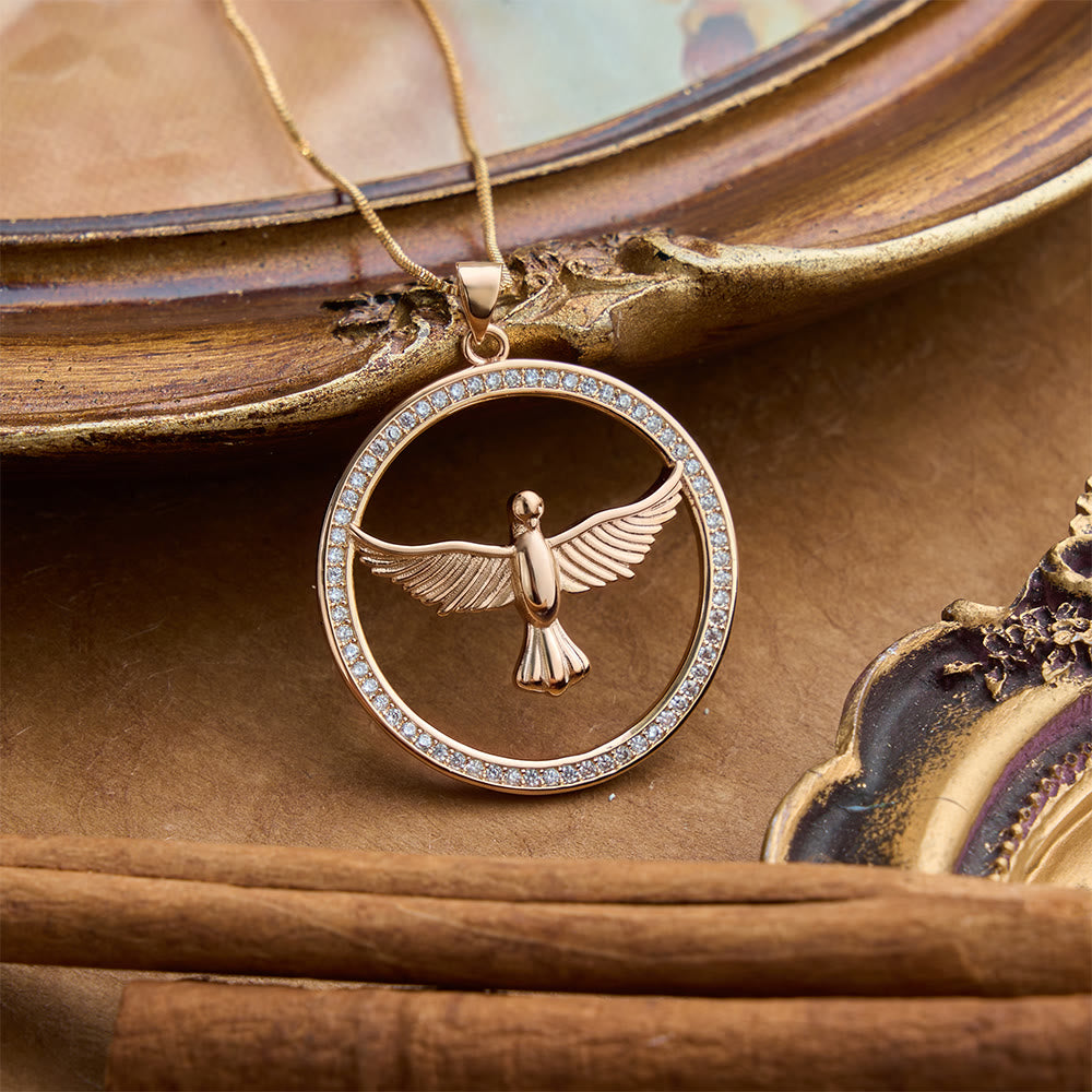 Sparkling Pavé‑Set Holy Spirit Dove Circle Necklace: Emblem of Spiritual Warmth