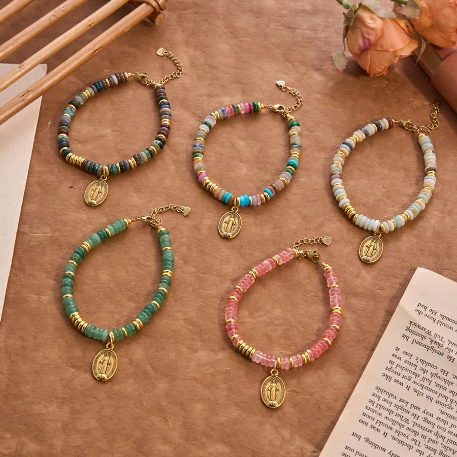 Natural Stone Disc‑Bead Our Lady Bracelet: Emblem of Gentle Heavenly Intercession