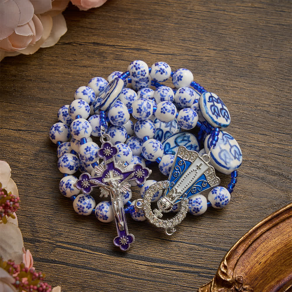 Our Lady of Aparecida Blue‑White Porcelain Rosary: Keepsake for Solemn Prayer Observance