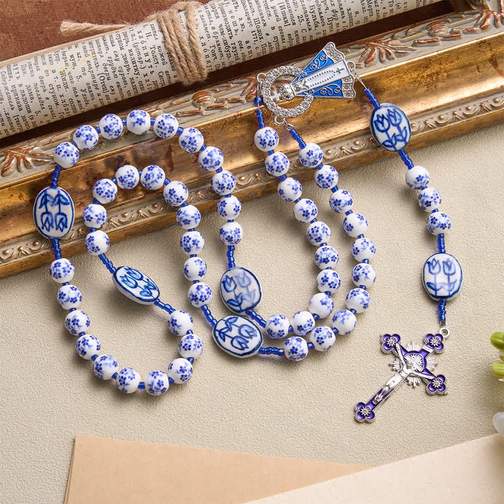 Our Lady of Aparecida Blue‑White Porcelain Rosary: Keepsake for Solemn Prayer Observance
