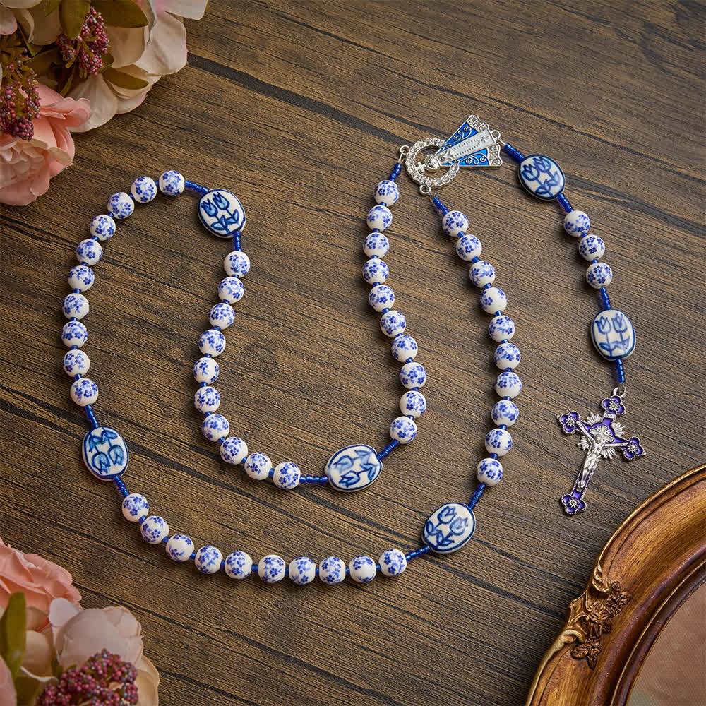 Our Lady of Aparecida Blue‑White Porcelain Rosary: Keepsake for Solemn Prayer Observance