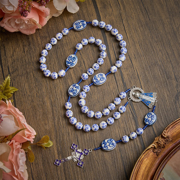 Our Lady of Aparecida Blue‑White Porcelain Rosary: Keepsake for Solemn Prayer Observance