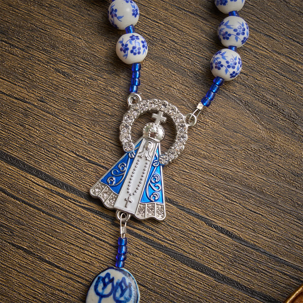 Our Lady of Aparecida Blue‑White Porcelain Rosary: Keepsake for Solemn Prayer Observance