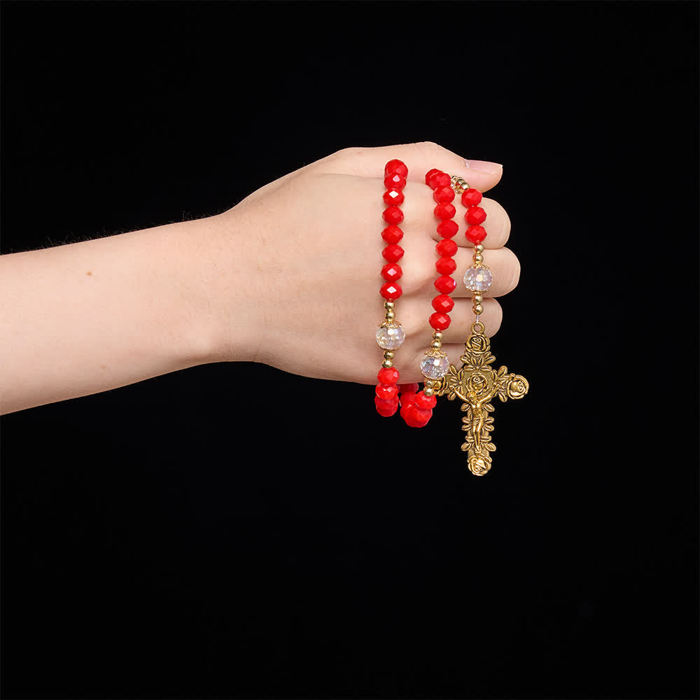 Ornate St.Therese‑Themed Rosary With Rose‑Carved Cross: Emblem of Gentle Heavenly Grace