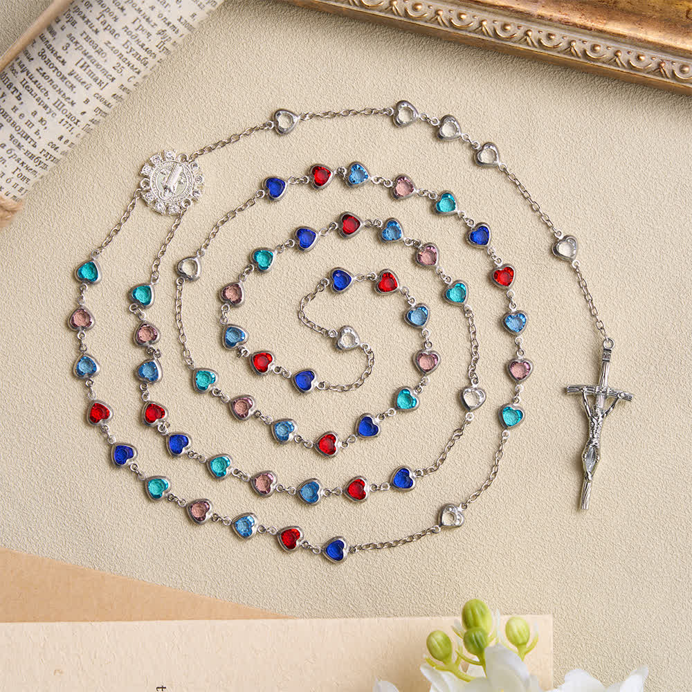 Silver‑Toned Heart‑Zircon Rosary With St.Benedict Medallion: Emblem of Gentle Heavenly Grace