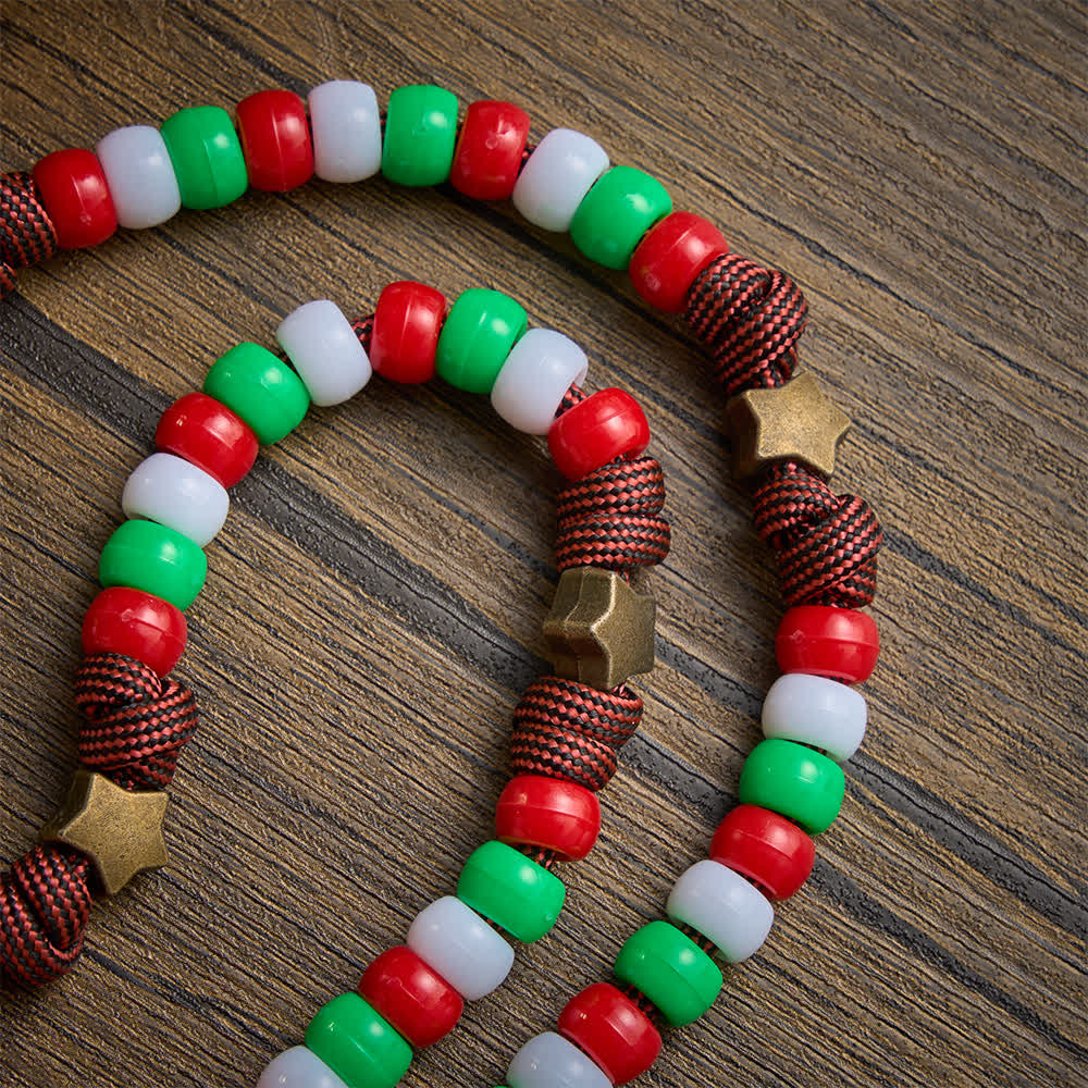 Christmas‑Toned Bead‑Cord Rosary With Holy Spirit Medallion: Emblem of Warm Heavenly Grace