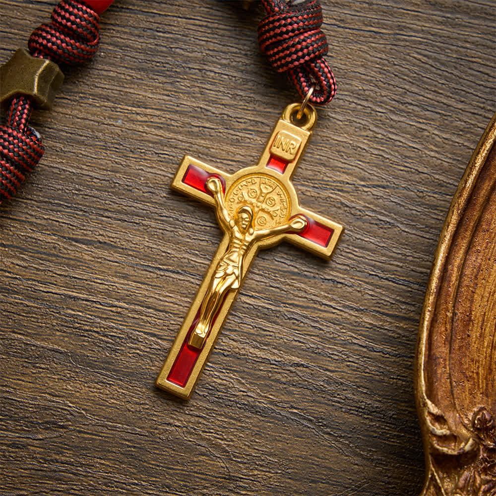 Christmas‑Toned Bead‑Cord Rosary With Holy Spirit Medallion: Emblem of Warm Heavenly Grace