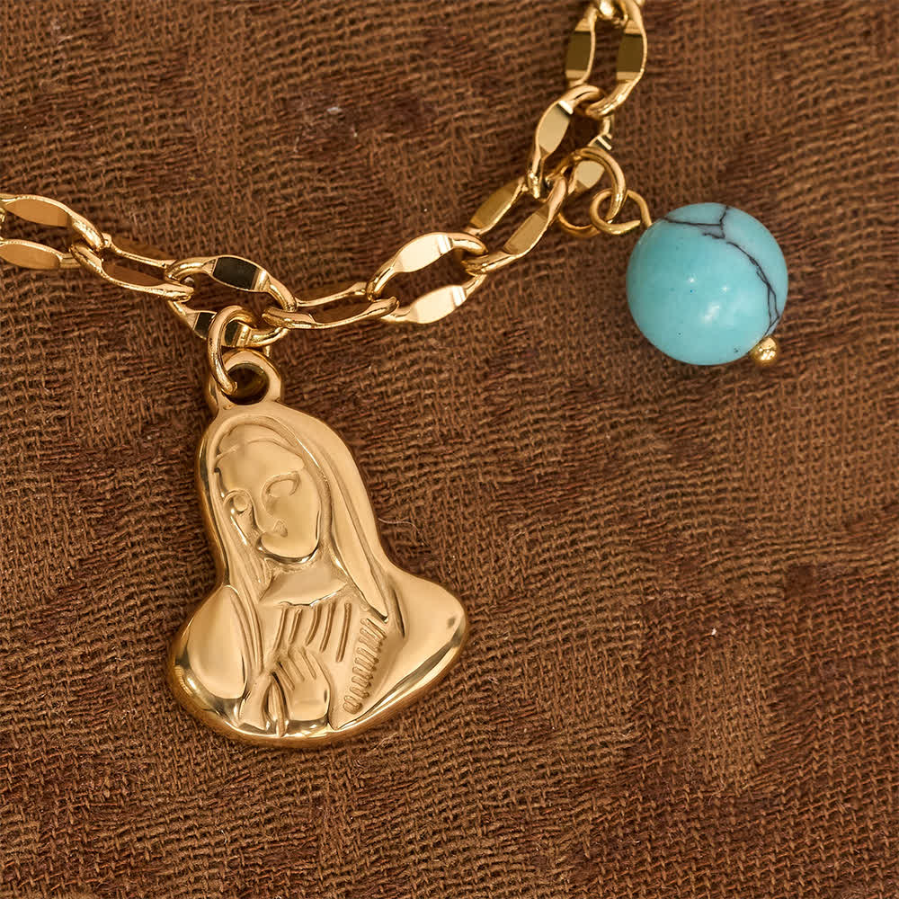 Multi Charm Necklace With Cross Crucifix Our Lady Emblem Of Gentle Heavenly Solace