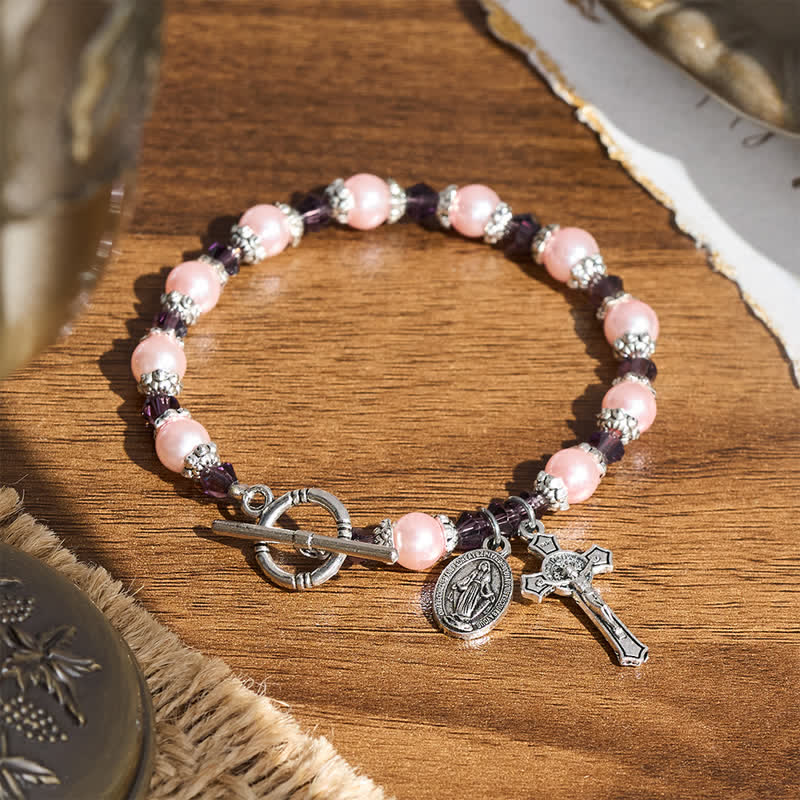 Toggle‑Clasp Bracelet With Our Lady Medal & Crucifix: Token of Peaceful Solace