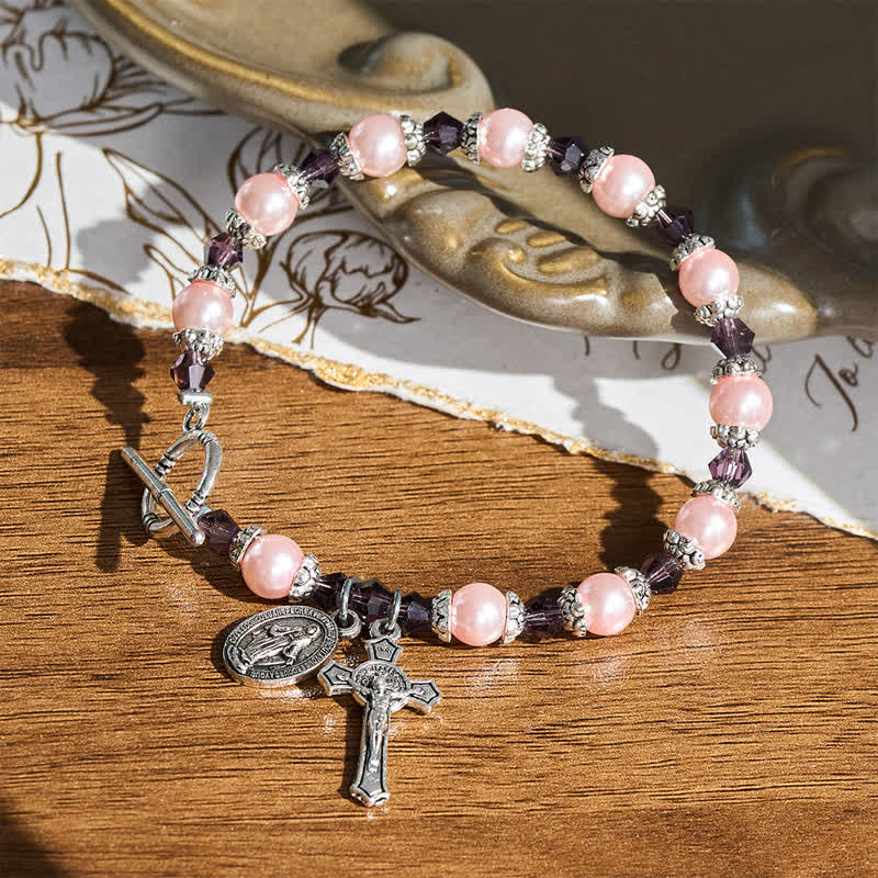 Toggle‑Clasp Bracelet With Our Lady Medal & Crucifix: Token of Peaceful Solace