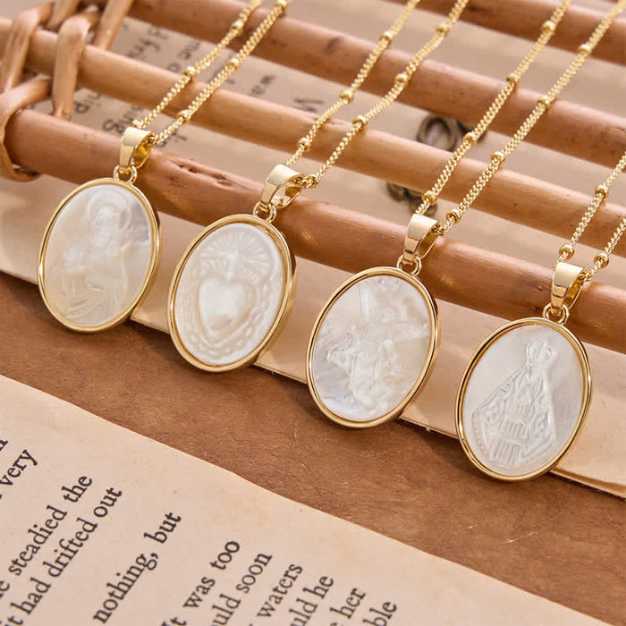 Natural White Pearl Saint Necklace: Sacred Heart, Jesus, Our Lady & St. Michael