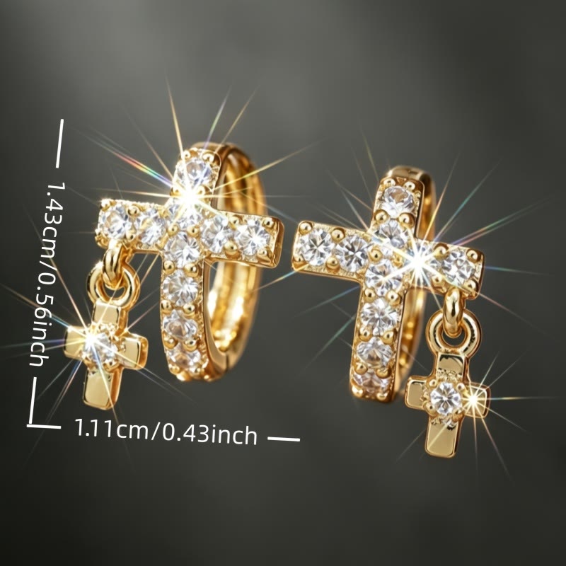 Double Cross Paved Crystal Hoop Earrings: Emblem of Gentle Heavenly Blessings